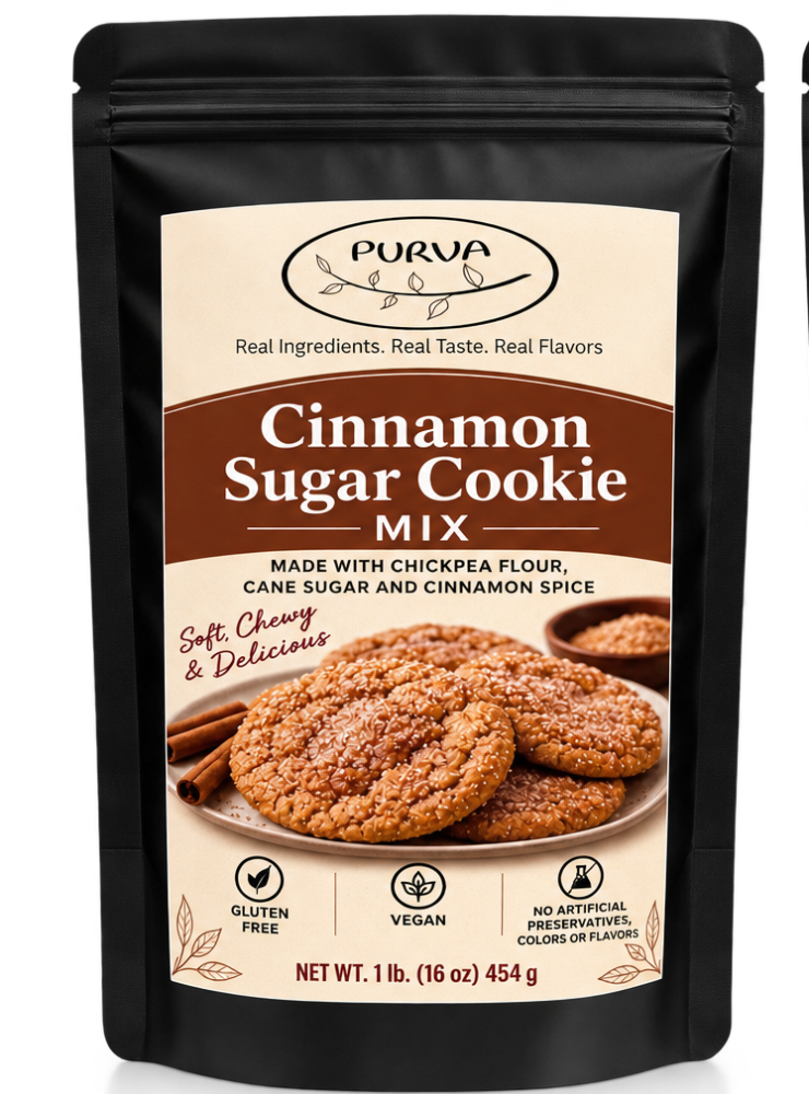16 Oz Stand-up pouch of Purva Cinnamon Sugar Cookie Mix front label on a clean white background.